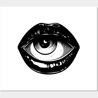 Black lips with eyeball surreal Posters and Art